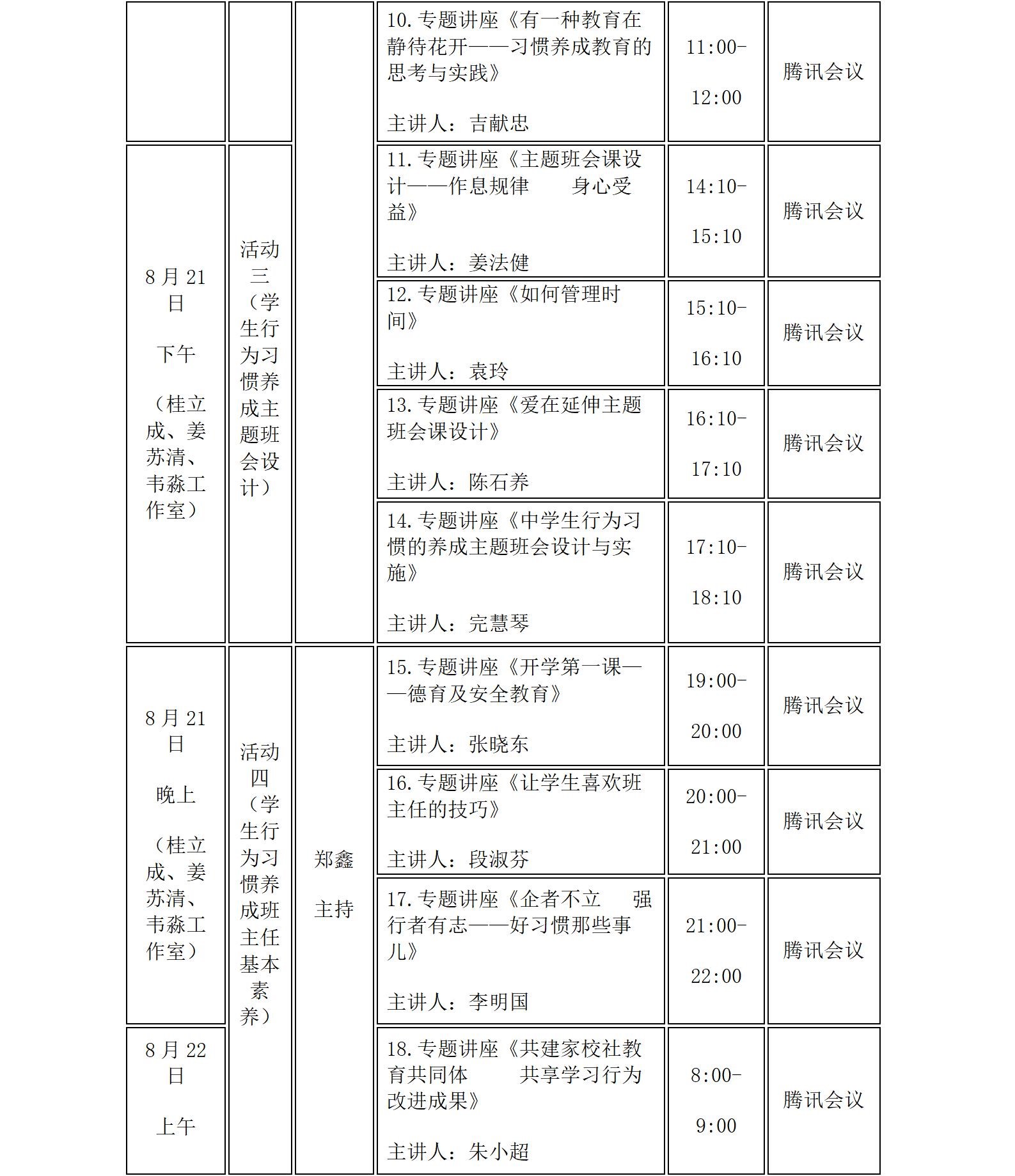 关于桂立成、姜苏清、韦淼中学卓越班主任工作室八月份联合开展线上专题研修活动的通知