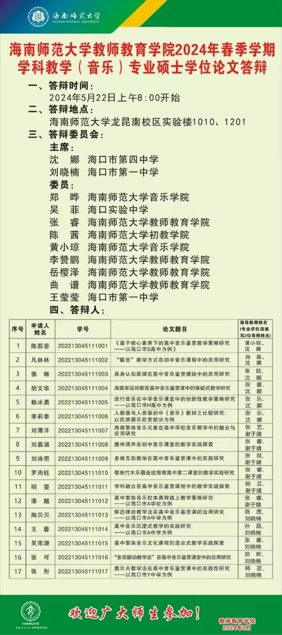 我院2022级学科教学（音乐）硕士研究生学位论文答辩会