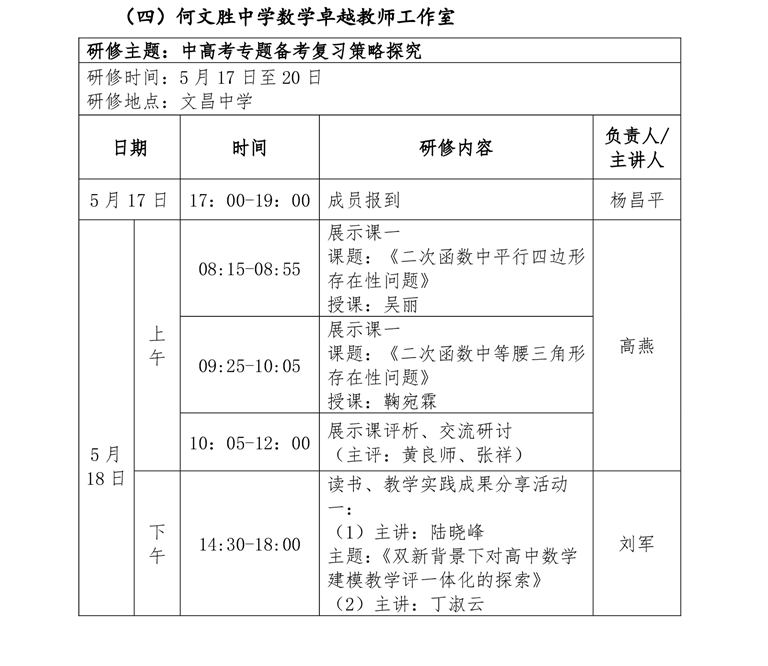 关于中学卓越校长包瑞工作室，咸生伍，王嫣雪、孔宪锋等工作室开展专题研修活动的通知