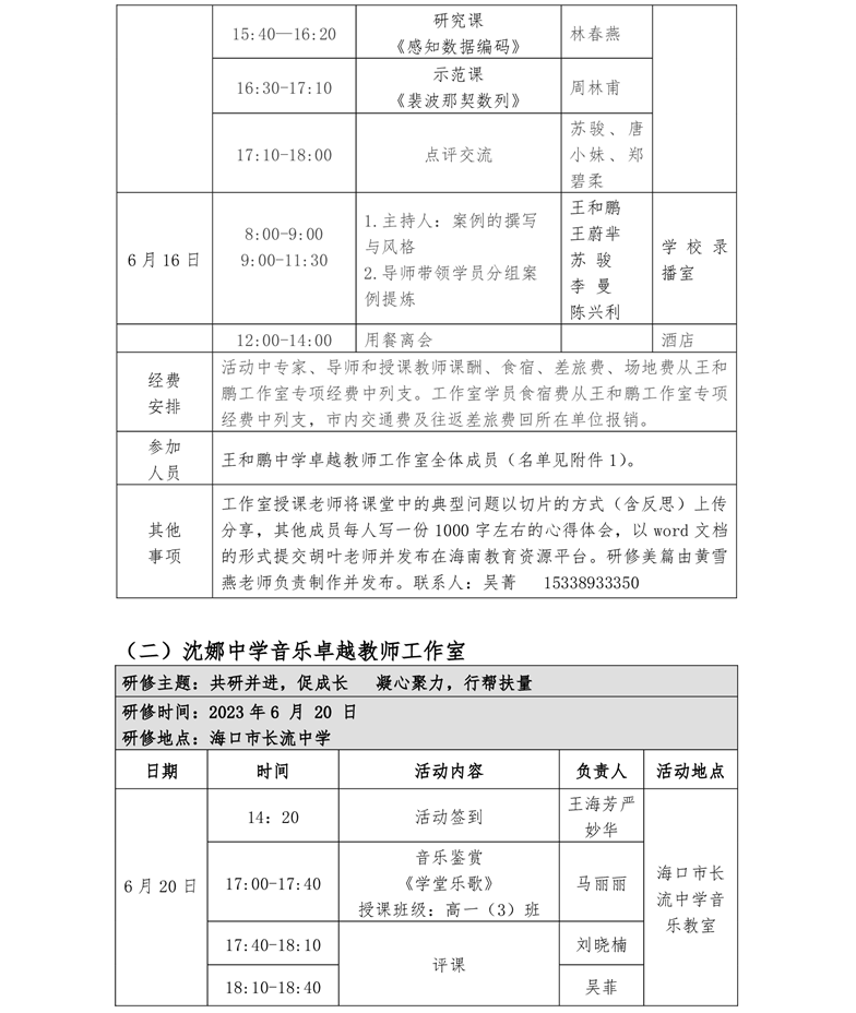关于中学卓越教师沈娜音乐、王和鹏信息技术、李燕化学工作室开展专题研修活动的通知