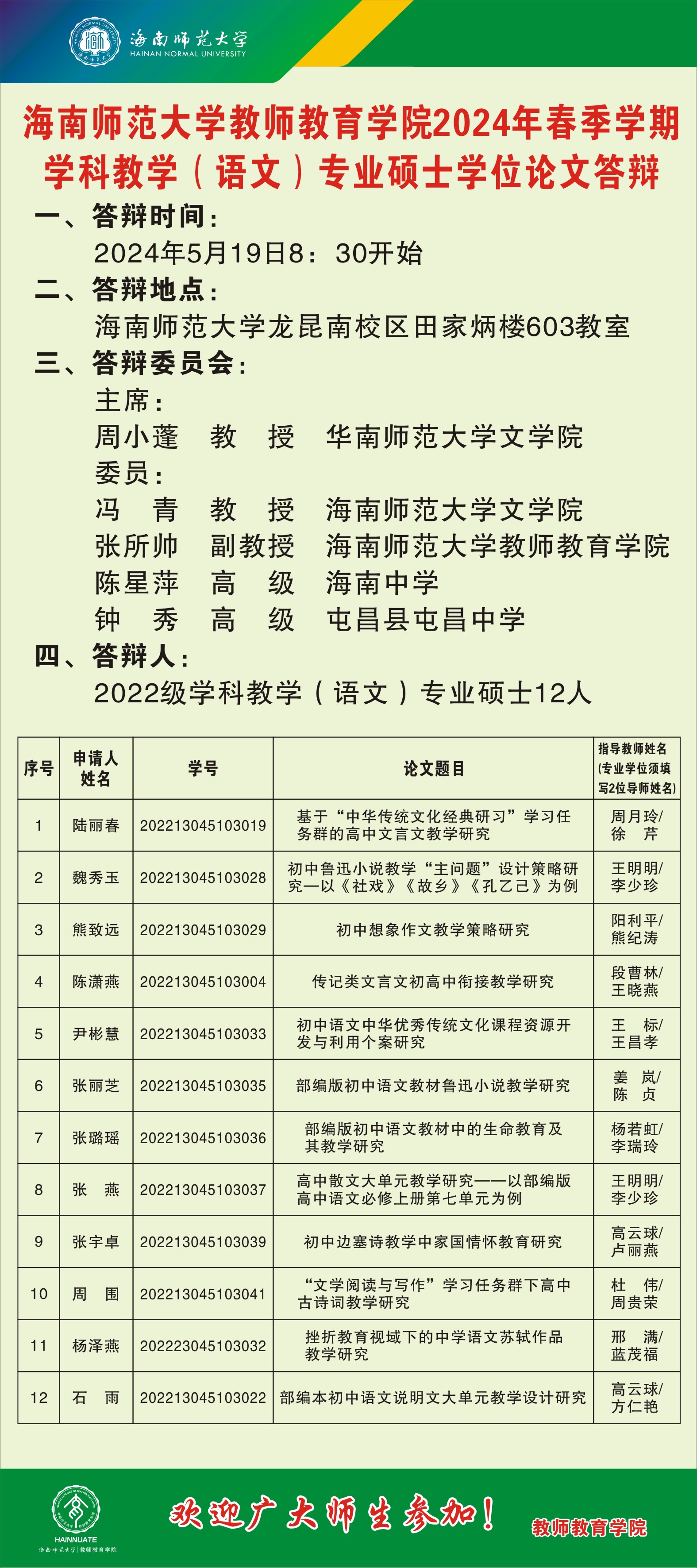 我院2022级学科教学（语文）硕士研究生学位论文答辩会