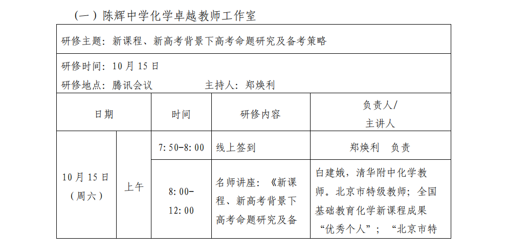 关于陈辉、沈娜、邓辉、李红庆等中学卓越教师工作室十月份开展线上专题研修活动的通知