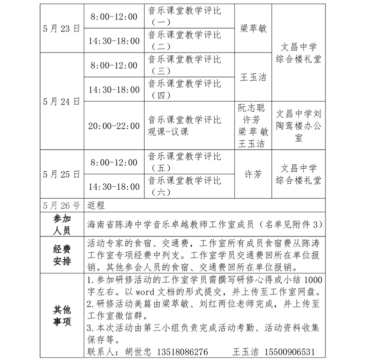 关于中学卓越教师强枭雄历史、沈娜音乐、陈涛音乐等工作室开展专题研修活动的通知
