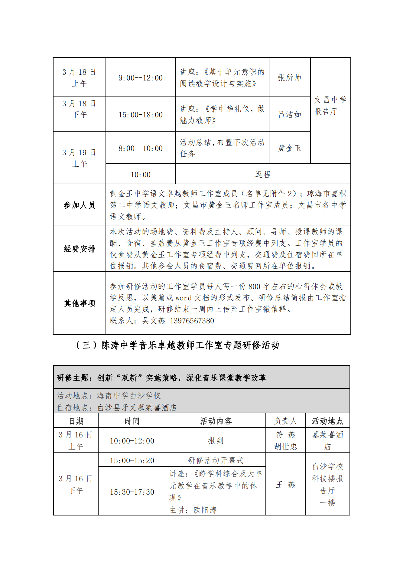 关于施琼英美术 黄金玉语文等教师工作室及霍春莲中学班主任工作室开展专题活动的通知